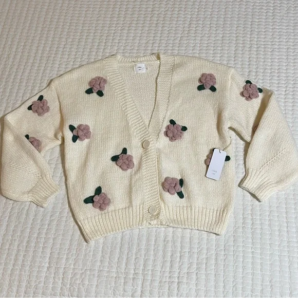 NWT Floral Embroidered Cardigan | Cream and Purple - Picture 2 of 12